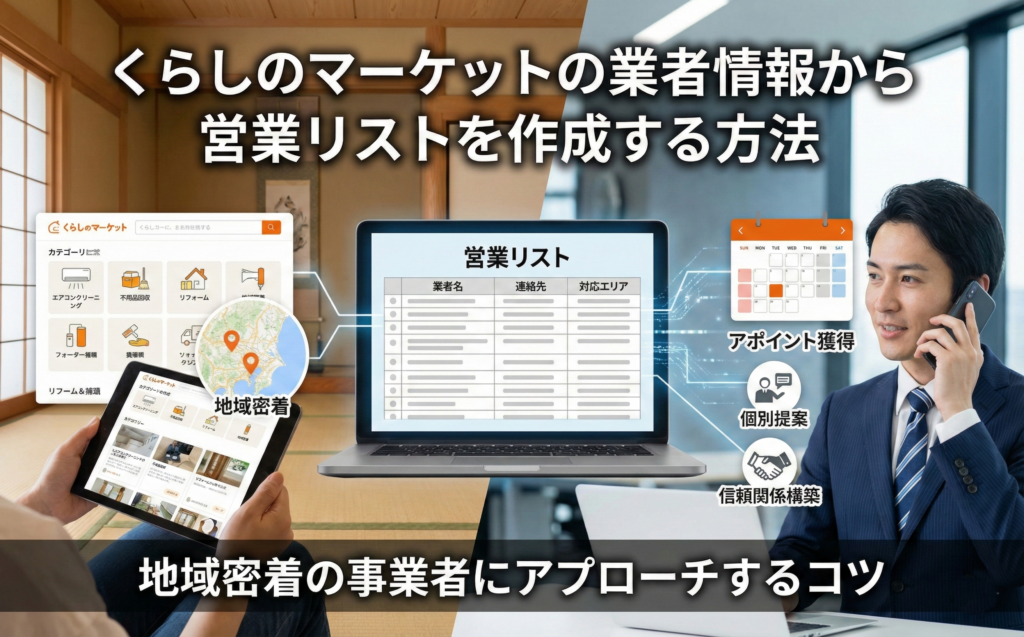 くらしのマーケットの業者情報から営業リストを作成する方法|地域密着の事業者にアプローチするコツ