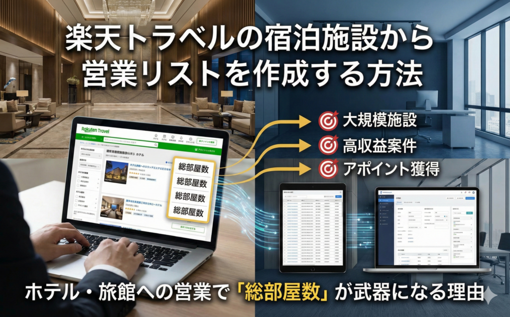 楽天トラベルの宿泊施設から営業リストを作成する方法|ホテル・旅館への営業で「総部屋数」が武器になる理由